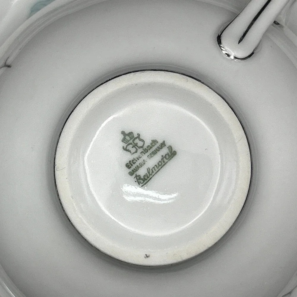 Vintage Baronet Floral Porcelain Tea Cup and Saucer Set With Silver Trim Japan